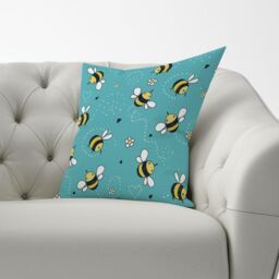 Warren Reed - Designer Hand Drawn Busy Bees Cushions in Blue - Size: 45 cm x 45 cm - thumbnail 3