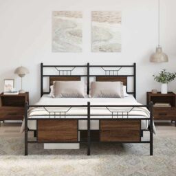 Berkfield Home Bed Frame without Mattress Brown Oak 140x200 cm Engineered Wood - thumbnail 4