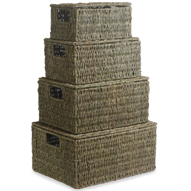 Red Hamper Seagrass Set or 4 Seagrass Storage Baskets in Brown - image 1