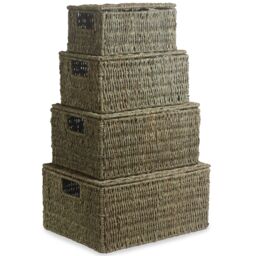 Red Hamper Seagrass Set or 4 Seagrass Storage Baskets in Brown - thumbnail 1