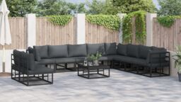 Berkfield Home Garden Sofa Set 11 pcs Black 70 x 70 x 32 cm Aluminium - thumbnail 4