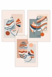 ARTZE Set of 3 Boho Modern Abstract in Blue & Orange Art Posters in Pale Orange - Size: W50 cm x H70 cm - thumbnail 1