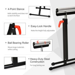 HOMCOM Roller Support Stand Metal Heavy Duty Adjustable Foldabl in Black - thumbnail 4