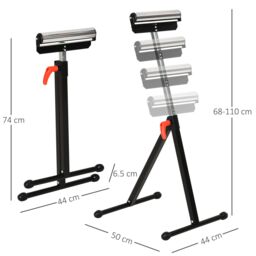 HOMCOM Roller Support Stand Metal Heavy Duty Adjustable Foldabl in Black - thumbnail 3