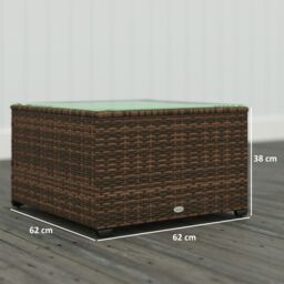 OUTSUNNY Outdoor Coffee Table with Glass Top, Rattan Side Table in Brown - thumbnail 3