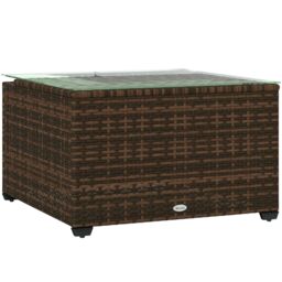 OUTSUNNY Outdoor Coffee Table with Glass Top, Rattan Side Table in Brown - thumbnail 2