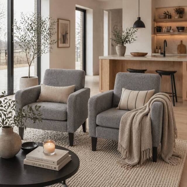 Wyld Haus Sesuma Set of 2 Dove Grey Modern Accent Armchairs with Black Legs - image 1