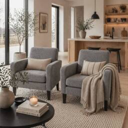 Wyld Haus Sesuma Set of 2 Dove Grey Modern Accent Armchairs with Black Legs - thumbnail 1