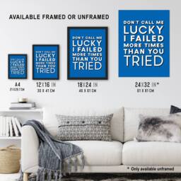 Artery8 Don't Call Me Lucky White Blue Inspirational Quote Framed Art Print - Size: A4 - thumbnail 3