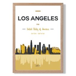 ARTZE Los Angeles Yellow & Black City Skyline Framed Print SIZE: A3 with Oak Frame - Size: A2 - thumbnail 1