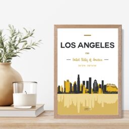 ARTZE Los Angeles Yellow & Black City Skyline Framed Print SIZE: A3 with Oak Frame - Size: A2 - thumbnail 2