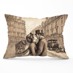 Warren Reed - Designer Sharing A Kiss Cushions in Black - Size: 33 cm x 48 cm - thumbnail 1