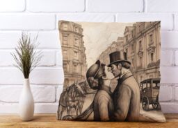 Warren Reed - Designer Sharing A Kiss Cushions in Black - Size: 33 cm x 48 cm - thumbnail 2