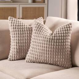 OHS 2 Pack Bobble Filled Cushion Covers Home Decor Set in Natural - Size: 45 cm x 45 cm - thumbnail 2