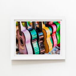 "Warren Reed - Designer Colourful Traditional Mexican Guitars Framed Art Print in White - Size: W16"" x H24""" - thumbnail 2