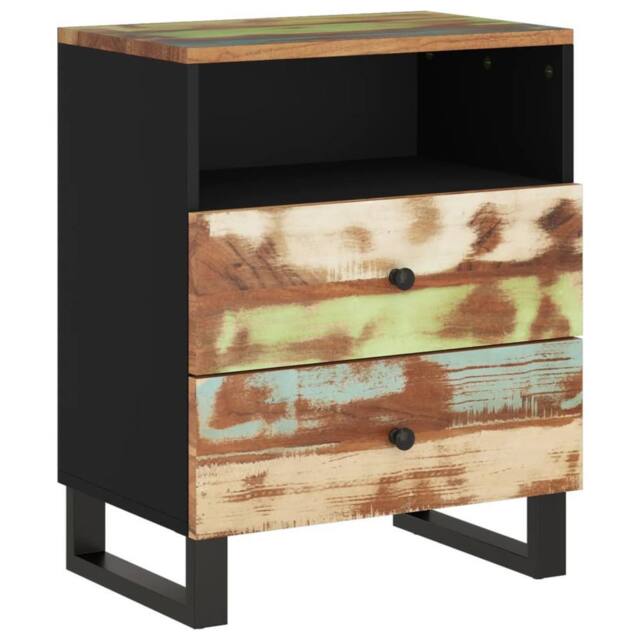 Berkfield Home Bedside Cabinet 50x33x62cm Solid Wood Reclaimed&Engineered Wood - Size: 50 x 33 x 62 cm