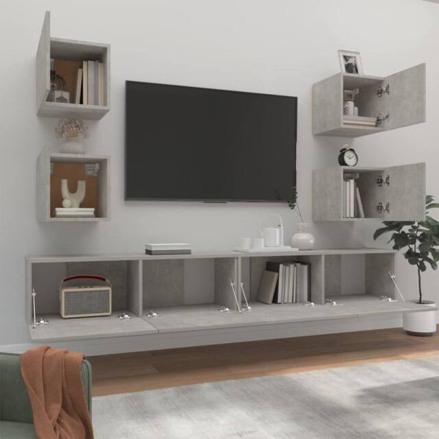 Berkfield Home Classic 6 Piece TV Cabinet Set Concrete Grey Engineered Wood - image 1