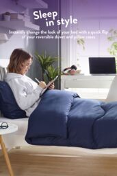 Slumberdown Back to Uni Embossed Herringbone 10.5 Duvet, 2 Medium Pillows in Navy - Size: Single - thumbnail 5