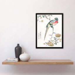 Artery8 Numata Kashu Framed Wall Art Print Macaw Parrot & Peach Flowers - Size: A4 - thumbnail 2
