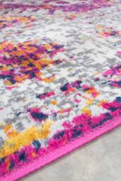 Kukoon Runner Rug Pink Grey Geometric Bordered Long Hallway Rugs in Purple - Size: 60 cm x 240 cm - thumbnail 2