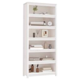 Berkfield Home Beautiful Book Cabinet White 80x35x183 cm Solid Wood Pine - Size: 80 x 35 x 183 cm - thumbnail 4