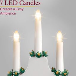 Christow Christmas Candle Bridge Light 7 LED Battery Operated Wooden Decoration L37cm in White - thumbnail 2