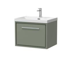 Balterley Bathroom 1 Soft Close Drawer Wall Hung Vanity Unit Basin, Green, 600mm in Green - thumbnail 1