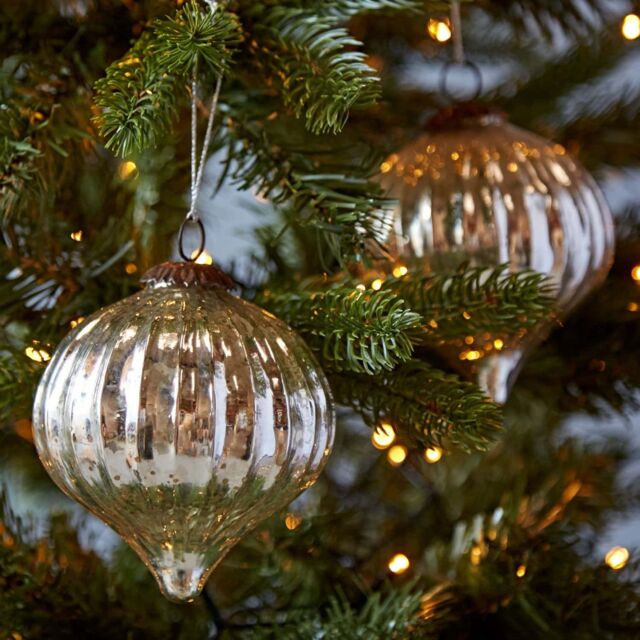 Paper High Set of 2 Large Silver Antique Effect Glass Baubles - image 1