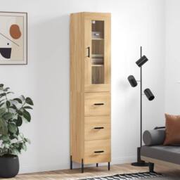 Berkfield Home Highboard Sonoma Oak 34.5x34x180 cm Engineered Wood in Brown - thumbnail 2