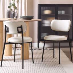 Wyld and Coco Beige Polyester Armless Dining Chairs Set 2 Painted Iron Legs Compact