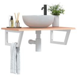 Berkfield Home Basin Shelf Wall Mounted Steel & Solid Wood Oak in Brown