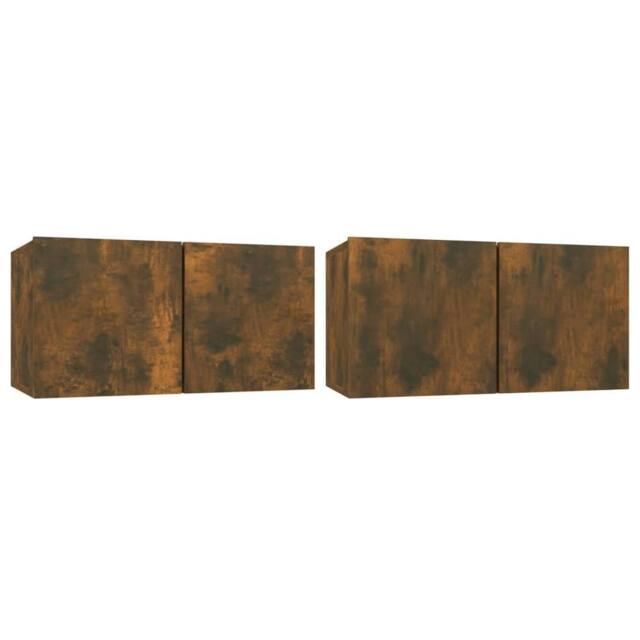 Berkfield Home Hanging TV Cabinets 2 pcs Smoked Oak 60x30x30 cm in Brown - Size: 60 x 30 x 30 cm - image 1