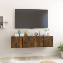 Berkfield Home Hanging TV Cabinets 2 pcs Smoked Oak 60x30x30 cm in Brown - Size: 60 x 30 x 30 cm - thumbnail 2