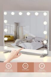 Living and Home Large Hollywood Makeup Mirror with LED Bulbs 3 Color Lighting Modes Vanity Mirror in Natural - thumbnail 3