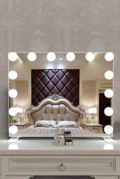Living and Home Large Hollywood Makeup Mirror with LED Bulbs 3 Color Lighting Modes Vanity Mirror in Natural - thumbnail 2