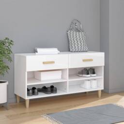 Berkfield Home Shoe Cabinet High Gloss White 102x35x55 cm Engineered Wood - Size: 102 x 35 x 55 cm - thumbnail 2