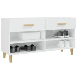 Berkfield Home Shoe Cabinet High Gloss White 102x35x55 cm Engineered Wood - Size: 102 x 35 x 55 cm - thumbnail 4