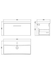 Balterley Bathroom 1 Soft Close Drawer, Wall Hung Vanity Unit, Satin Grey, 800mm in Grey - thumbnail 2