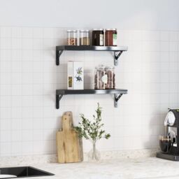 Berkfield Home Shelf Brackets 4 pcs 15x2.5x11.5 cm Black Stainless Steel - thumbnail 3