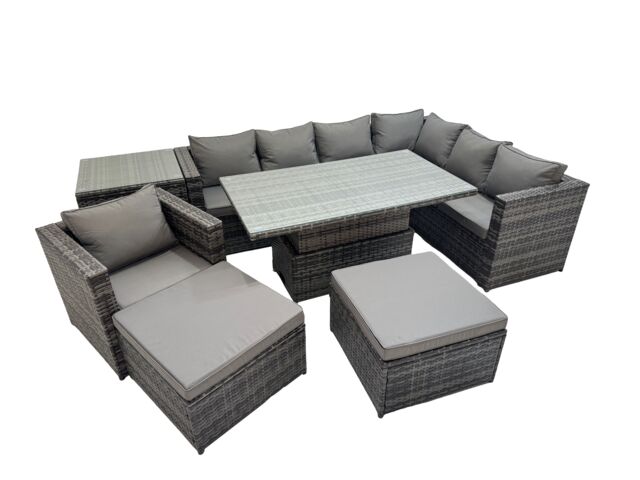 Fimous 9 Seater Rattan Corner Sofa Sets with Chair 2 Big Stools Side Table in Dark Grey - image 1