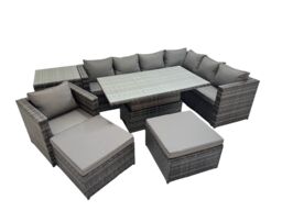 Fimous 9 Seater Rattan Corner Sofa Sets with Chair 2 Big Stools Side Table in Dark Grey - thumbnail 1