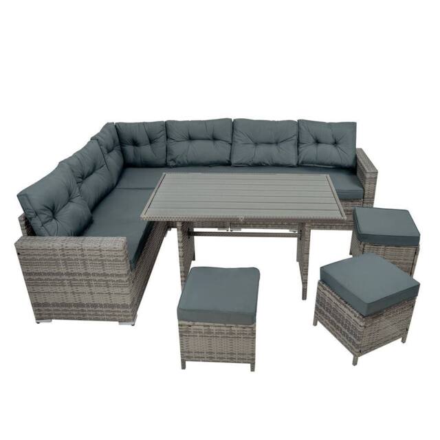 Monstershop Rattan Corner Set With Composite Table - Grey - image 1