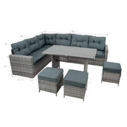 Monstershop Rattan Corner Set With Composite Table - Grey - thumbnail 5