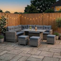 Monstershop Rattan Corner Set With Composite Table - Grey - thumbnail 4