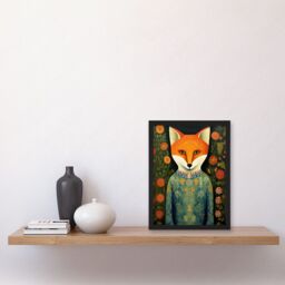 Artery8 Wall Art Print Fox Flaunting Fancy Floral Frock Felicia Flower Field Fun Artwork Framed A4 in Black - thumbnail 2