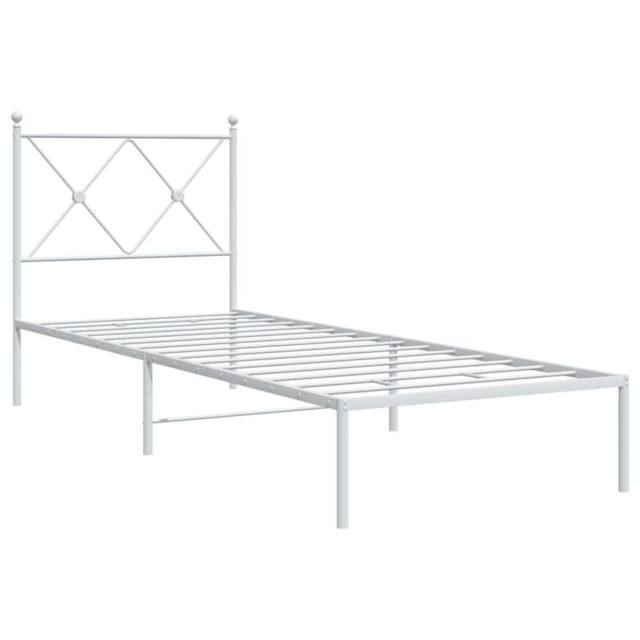 Berkfield Home Metal Bed Frame without Mattress with Headboard White 80x200cm - Size: 80x200 cm - image 1