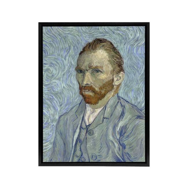 "Artery8 Artist 1889 Self Portrait Van Gogh Black Framed Canvas Wall Art in Blue - Size: W24"" x H32""" - image 1