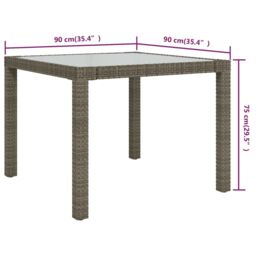 Berkfield Home Garden Table 90x90x75 cm Tempered Glass & Poly Rattan Grey - Size: 90 x 90 x 75 cm - thumbnail 5