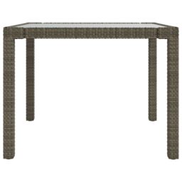 Berkfield Home Garden Table 90x90x75 cm Tempered Glass & Poly Rattan Grey - Size: 90 x 90 x 75 cm - thumbnail 4