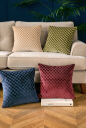 Soiree 'Velvet Spot' Plain Dyed Jacquard Velvet Filled Cushion in Navy - Size: 43 cm x 43 cm - thumbnail 4